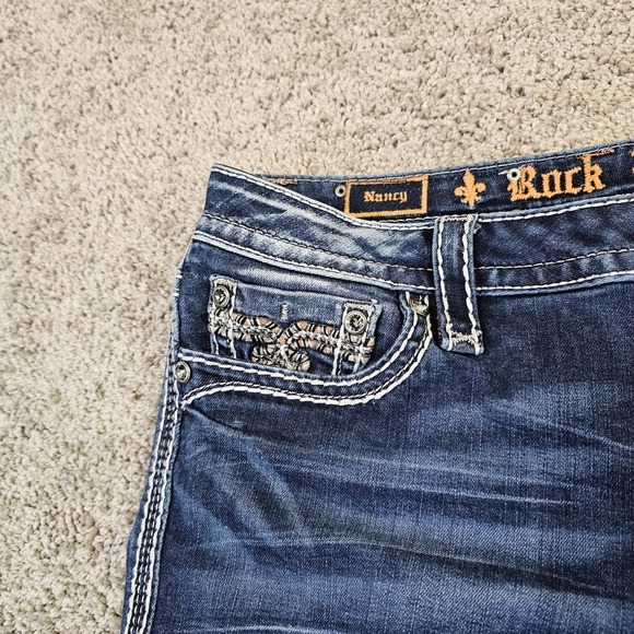 Rock Revival Nancy Boot Cut Mid Rise Jeans Womens 28 Denim Distressed 32x32 - Picture 3 of 13